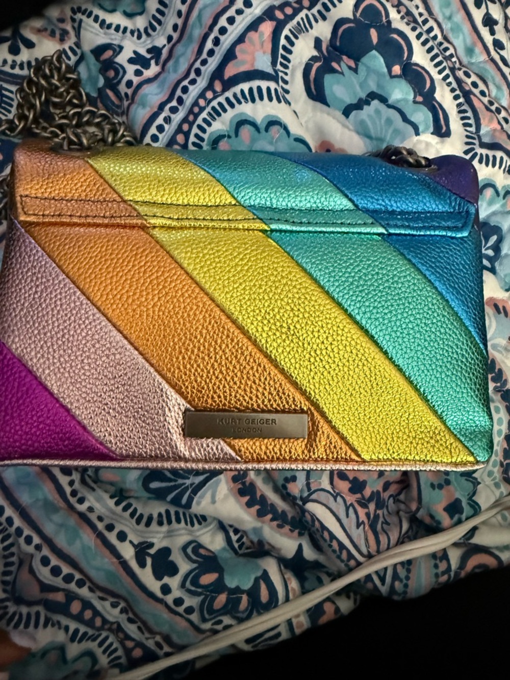 Kurt Geiger London Rainbow Kensington Bag NWT + Slides Sandals Size 9.5 (Worn) - Picture 8 of 9
